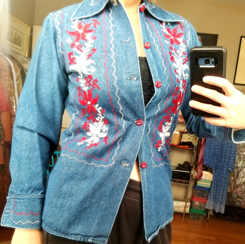 VTG 60s/70s Mexican Embroidered Jean Jacket - Picture 10 of 13